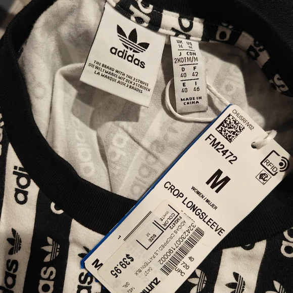 ❗NWT Adidas Black and White Women's Crop Long Sleeve Logo Top Size Medium - Picture 5 of 5